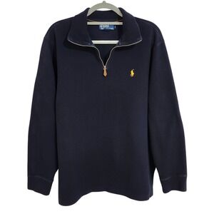 Polo Ralph Lauren 1/4 Zip Pullover Mens XL Navy Blue Ribbed Cotton Sweatshirt